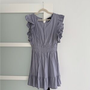 Ruffled Shoulder Purple Smocked Dress